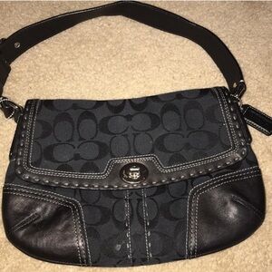 Coach signature jacquard and leather shoulder/handbag